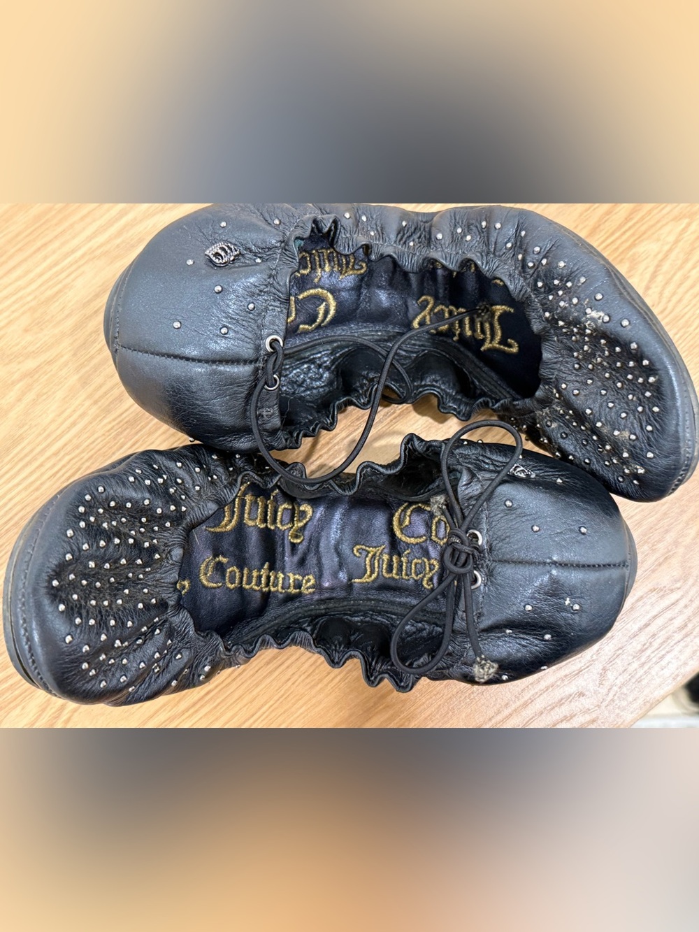 Juicy Couture Black Studded Leather Ballet Flats
